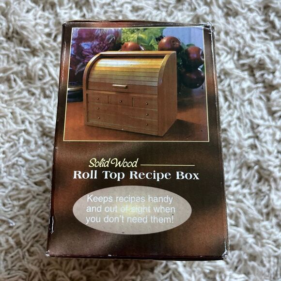 NIB Vintage Wood Recipe Box Roll Top Style Mid Century - Picture 3 of 9